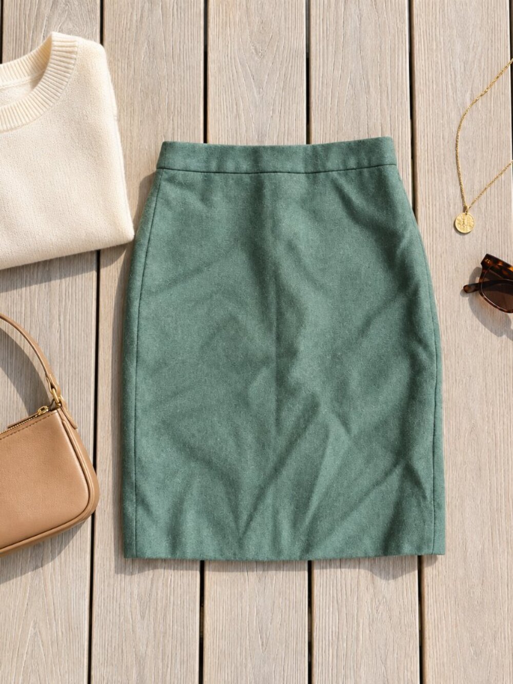 ✨J.Crew No. 2 Pencil Skirt Heathered Sage Green Double Serge Wool Petite 0P✨